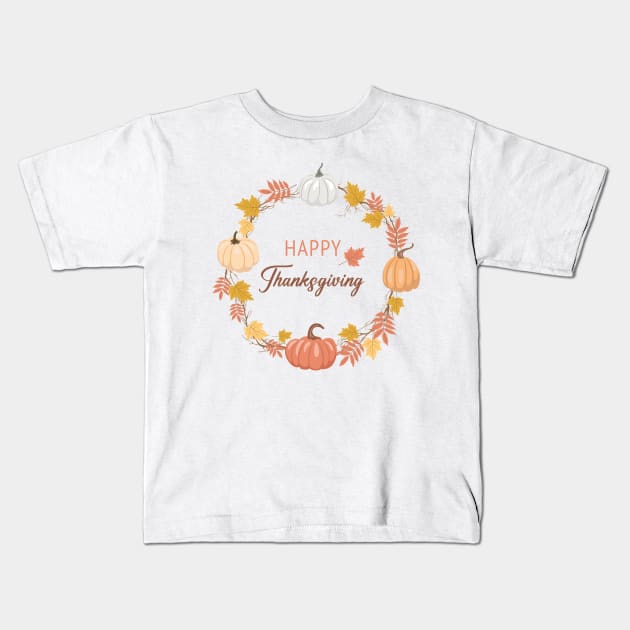 Happy Thanksgiving Wreath Kids T-Shirt by SWON Design